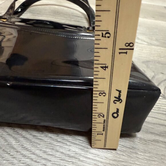 Lux Black Patent Leather Handbag Glossy VTG 60s Top Handles Gold Tone Hardware - Picture 11 of 14